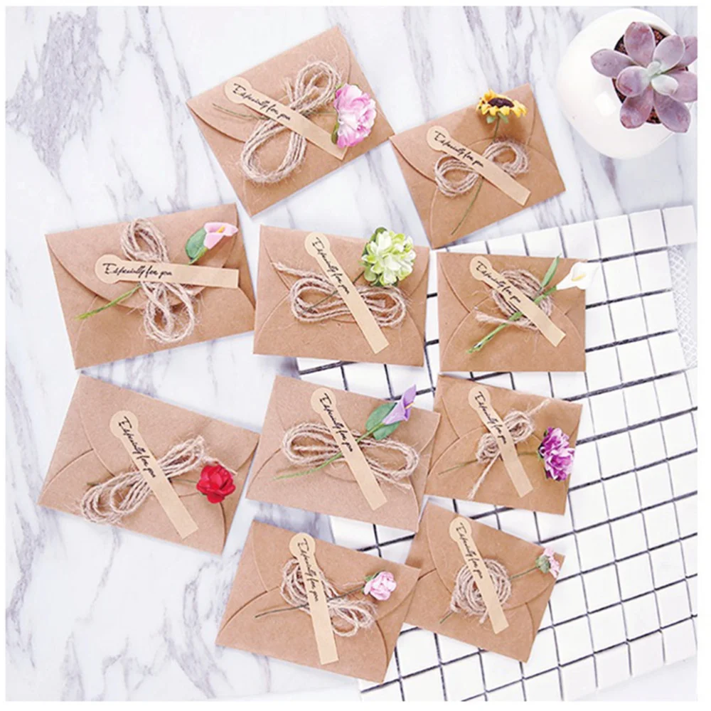 

10PCS Vintage Kraft Paper Greeting Card Handmade DIY Invitation Card Wish Card Gift Card for Friends Teachers Mom