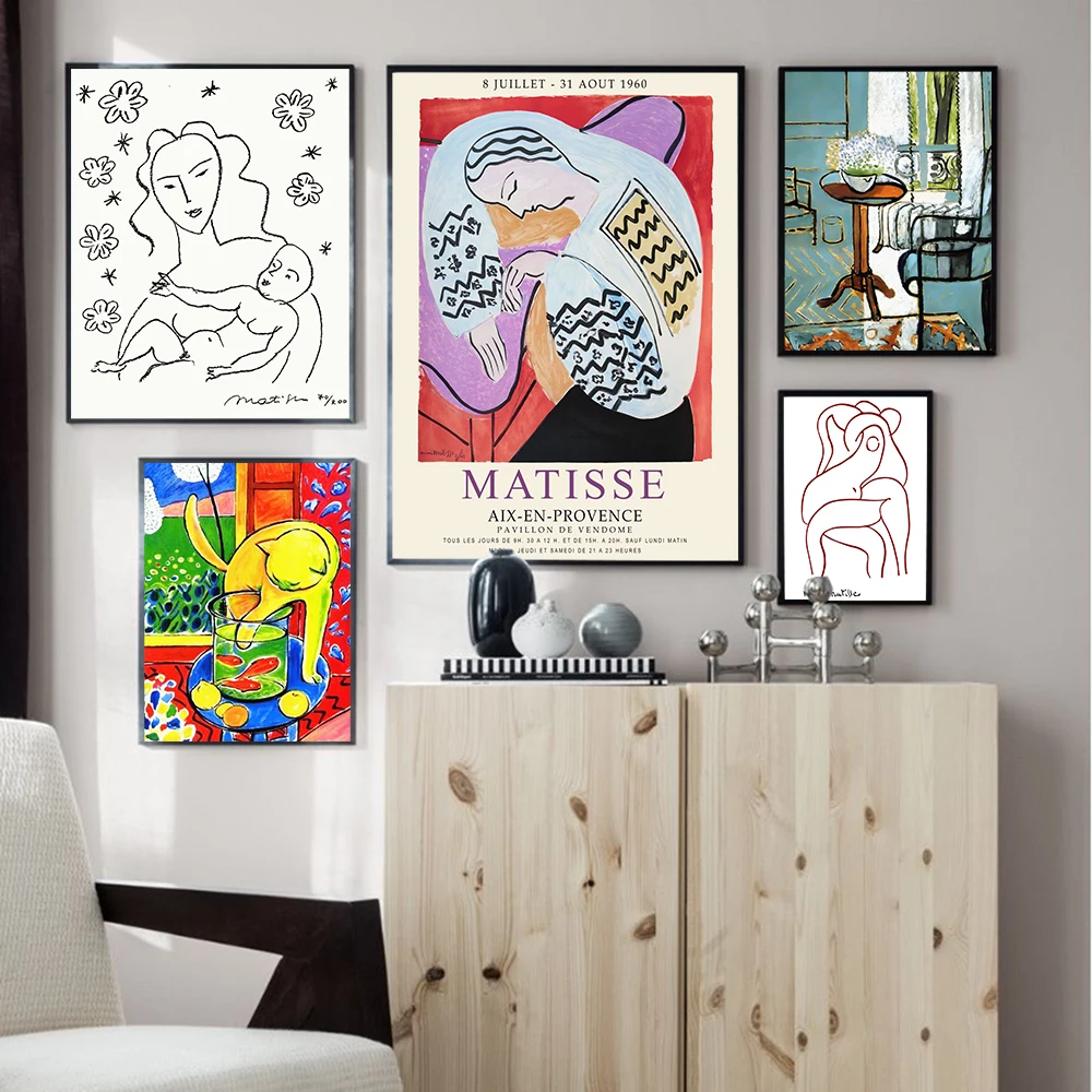 

Matisse 1960 Retro Posters Prints Abstract Line Lovers Wall Art Vintage Cat Canvas Painting Pictures For Living Room Home Decor