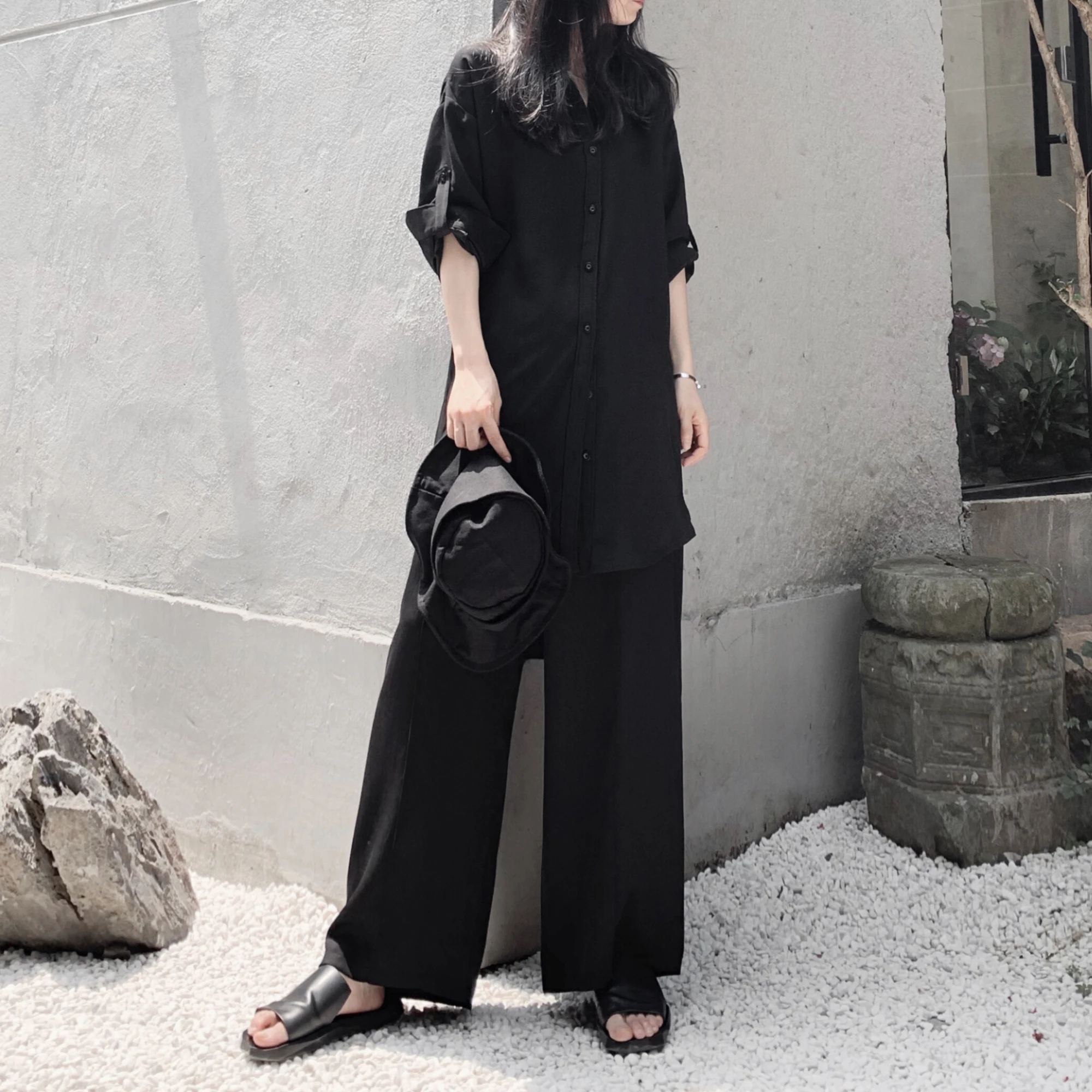 Yoji dark yamamoto couture минимализм ретро Повседневная рубашка с длинными