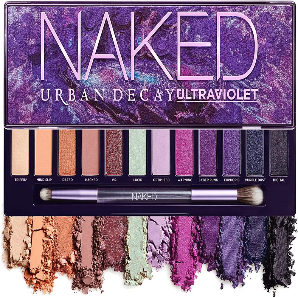Naked UV Eyeshadow Palette Set Velvet 12 Vivid Neutral Shades Purple Pop-Super Blend Pigment Rich Color With Mirror Makeup Brush
