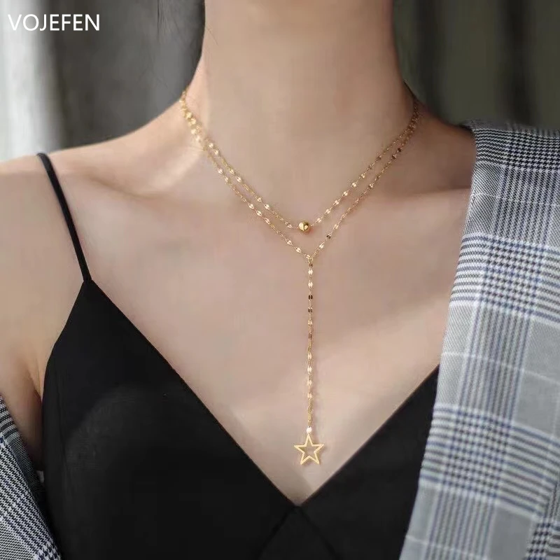VOJEFEN AU750 из 18-ти кратного желтого золота многослойное ожерелье Звезда | Отзывы и видеообзор -4001187255835