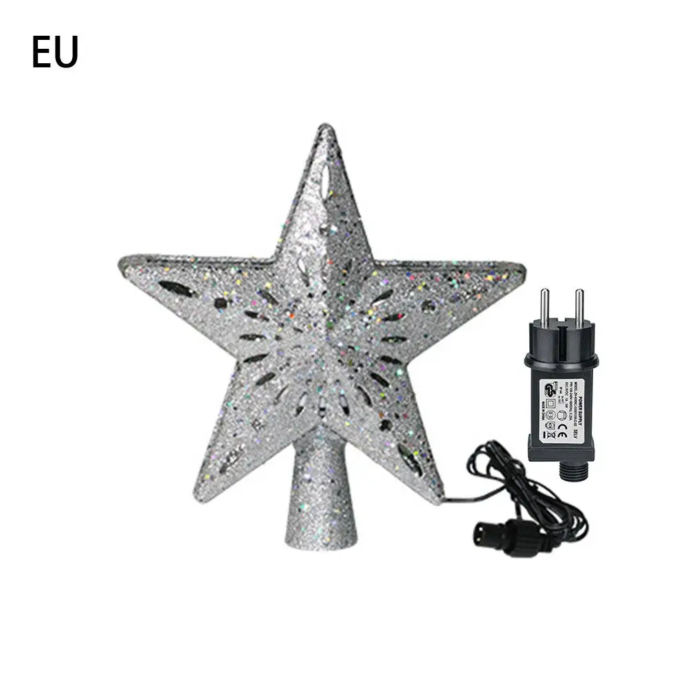 Silver EU Plug 3D светильник для рождественской елки, Сверкающая Звезда с вращающейся снежинкой, проекционный светильник для рождественской елки - Цвет: Silver EU Plug
