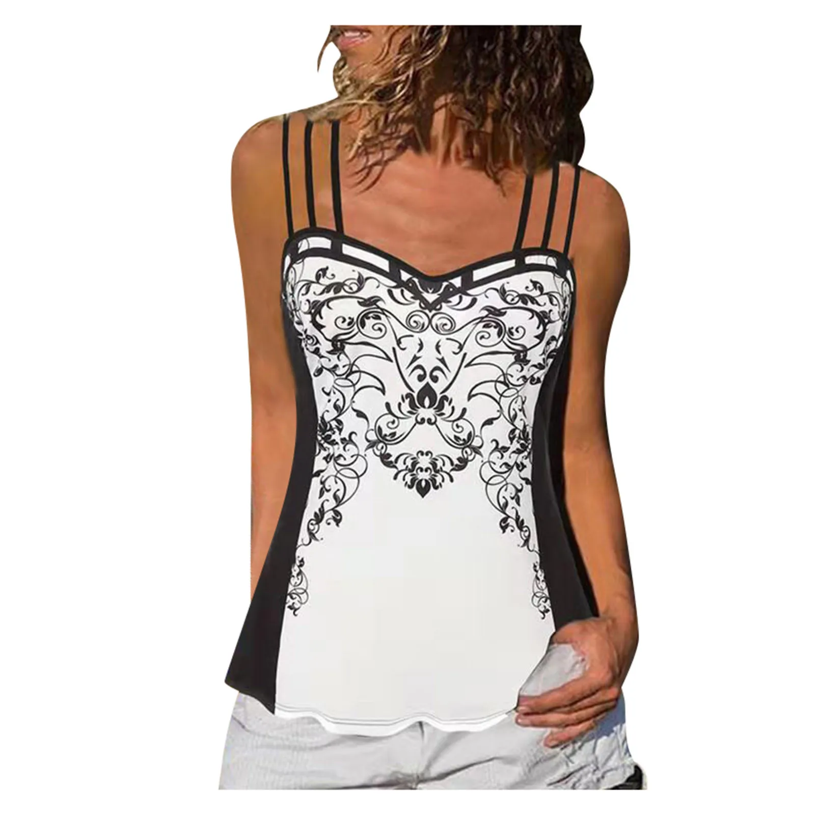 Женские летние топы с бретельками модным цветочным узором печатная подвеска