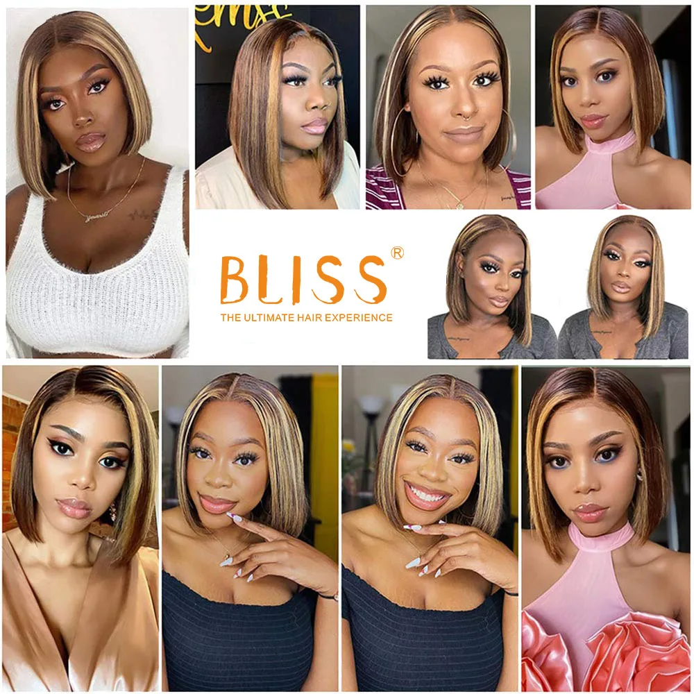 Парик Bliss 13X1x4 на сетке прямые человеческие волосы T часть короткий парик