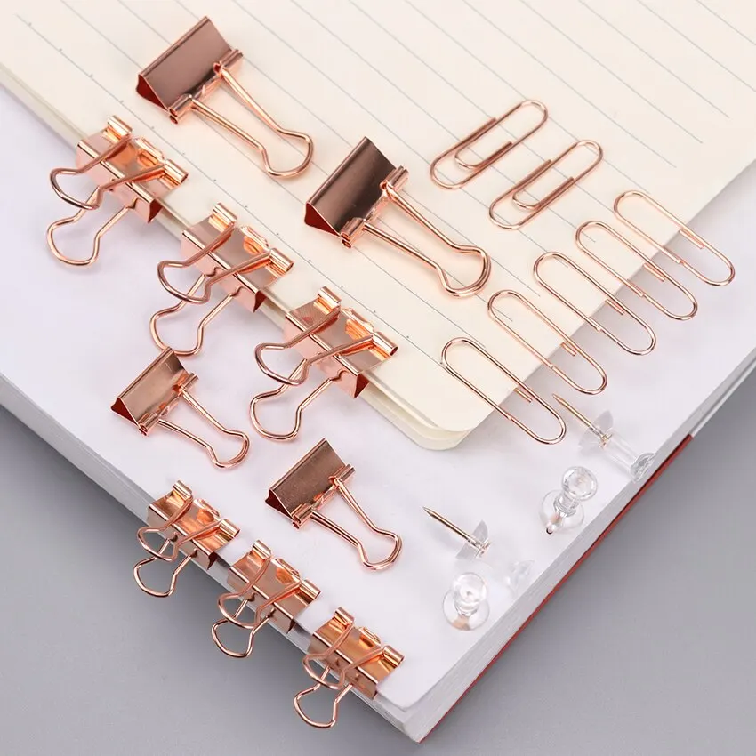 

1 Set Push Nail Binder Clip Gold Paperclips Clamp Combination Office Stationery