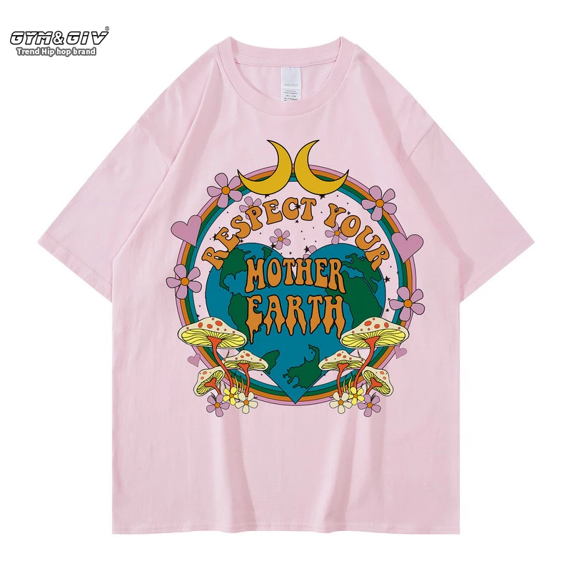 

Футболка мужская с принтом уважения матери и земли, уличная одежда в стиле хип-хоп, хлопковая Повседневная рубашка с коротким рукавом в стиле Харадзюку, лето 2021