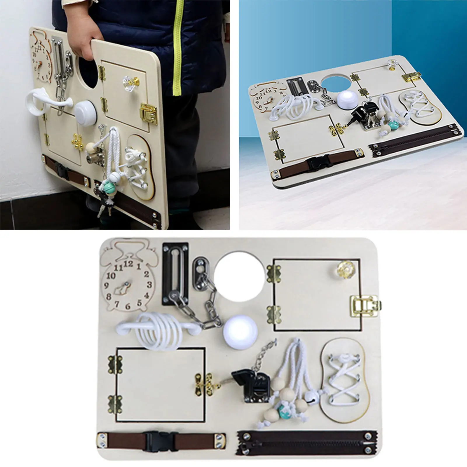 

Portable Wood Busy Board Lock & Latch Motor Skills Learning Travel Car Toys