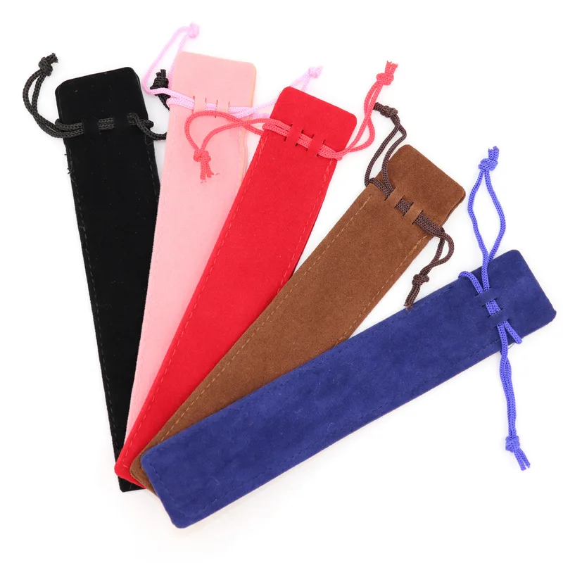 

2pcs flocking cloth Ballpoint Pen Pouch Holder Single Pencil Bag Case With Rope korean Stationery Organizer Kids gift packaging