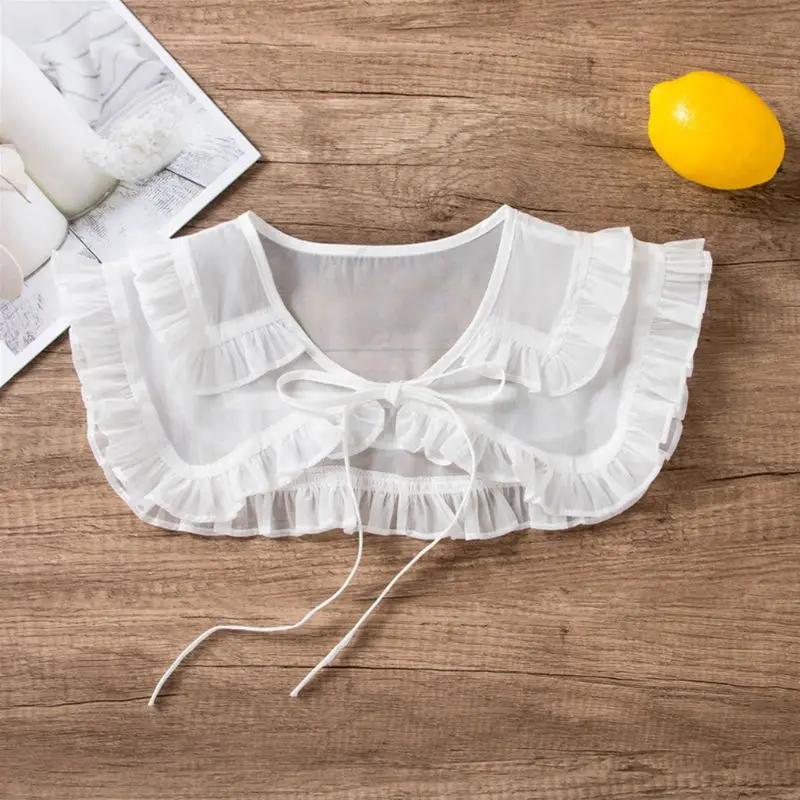 

Preppy Style Women Girls Doll Tiered Ruffles Fake Collar Bottoming Shirt Shawl
