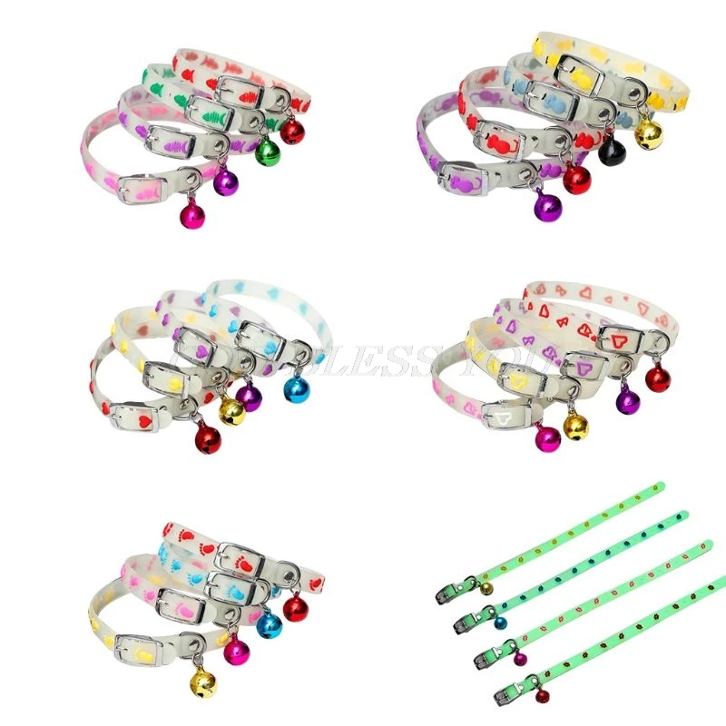 

Pet Glowing Collars with Bells Glow at Night Dogs Cats Necklace Light Luminous Neck Ring Accessories