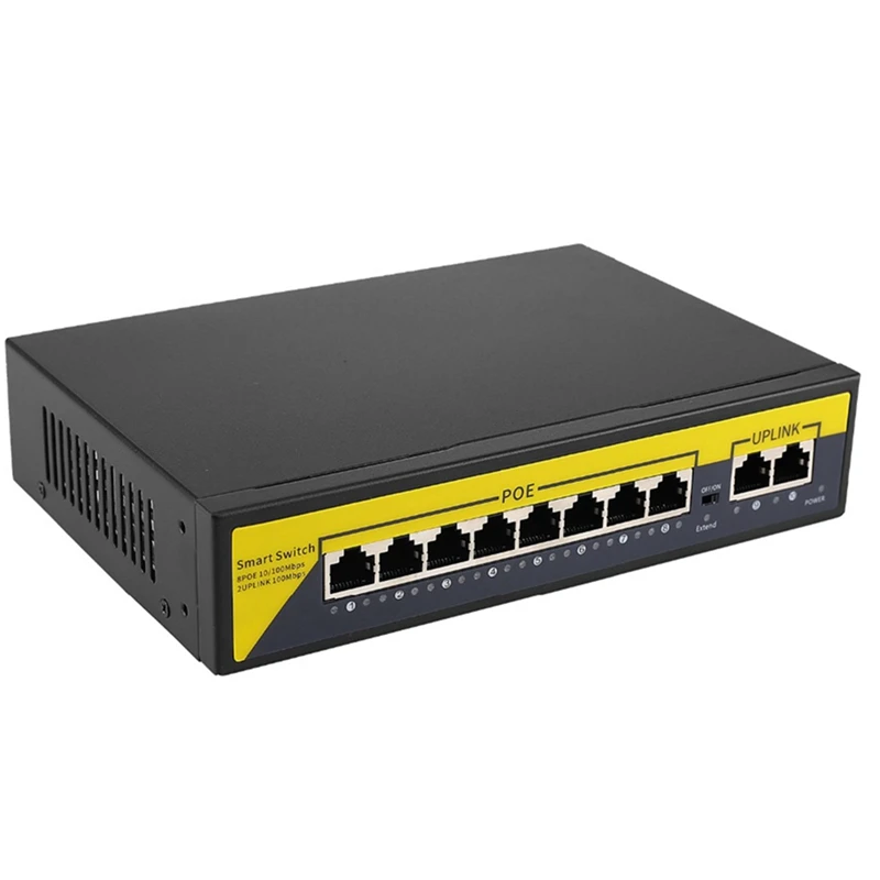 

10 Port Switch,8POE and 2 Uplink, 802.3Af/At, 120W Built-in Power, Vlan Up to 250M, Metal Plug & Play Network Switch
