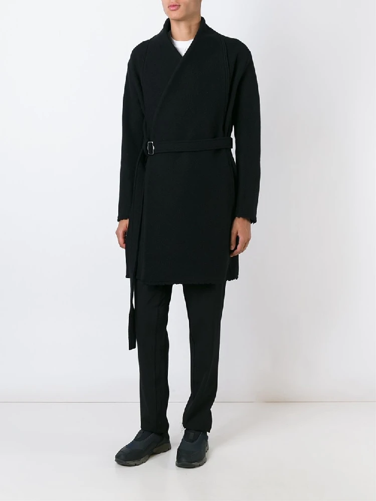 

Мужской шерстяной Тренч, однотонное пальто в китайском стиле с воротником-стойкой и боковым отворотом, с пряжкой на поясе, Осень-зима