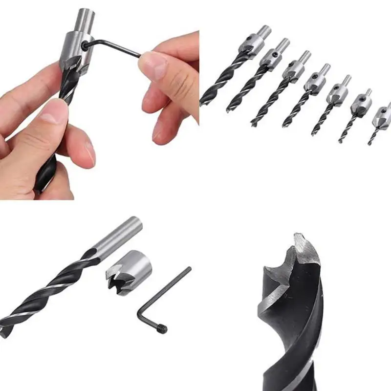

3-10Mm Countersink Drill Bit Flute Round Shank Adjustable Tapered Tool Bits Wrench Woodworking Allen with For Wood Drilling W8H0