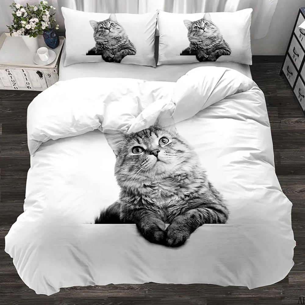 3D Cute Cat Custom Bedding Set Kitten Quilt Cover Pillowcase 3pcs Twin Designer | Дом и сад