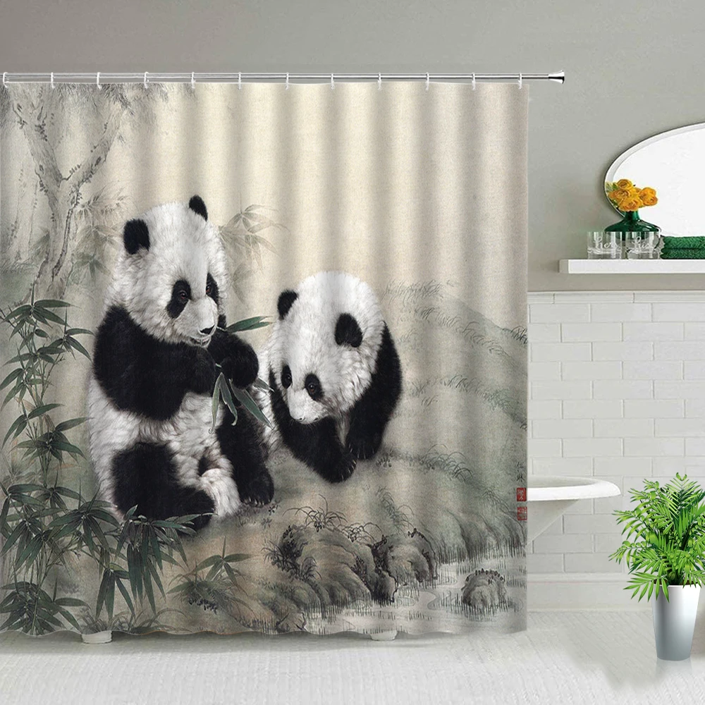 

China Cartoon Cute Panda Shower Curtains Lovely Animal 3d Printing Bath Curtain Set Kids Baby Bedroom Bathroom Decor With Hooks