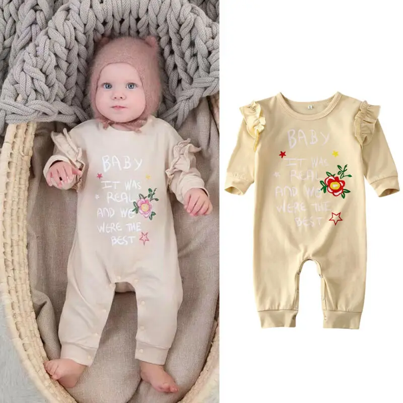 2020 детский комбинезон Одежда для новорожденных с цветочным принтом и оборками