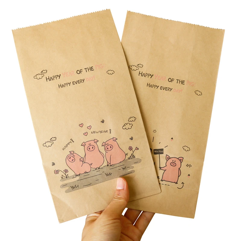 10pcs Kraft Paper Bag for Gifts Cartoon Pig Gift Wedding Candy Birthday Party Favor Cookie Biscuits Packaging | Дом и сад