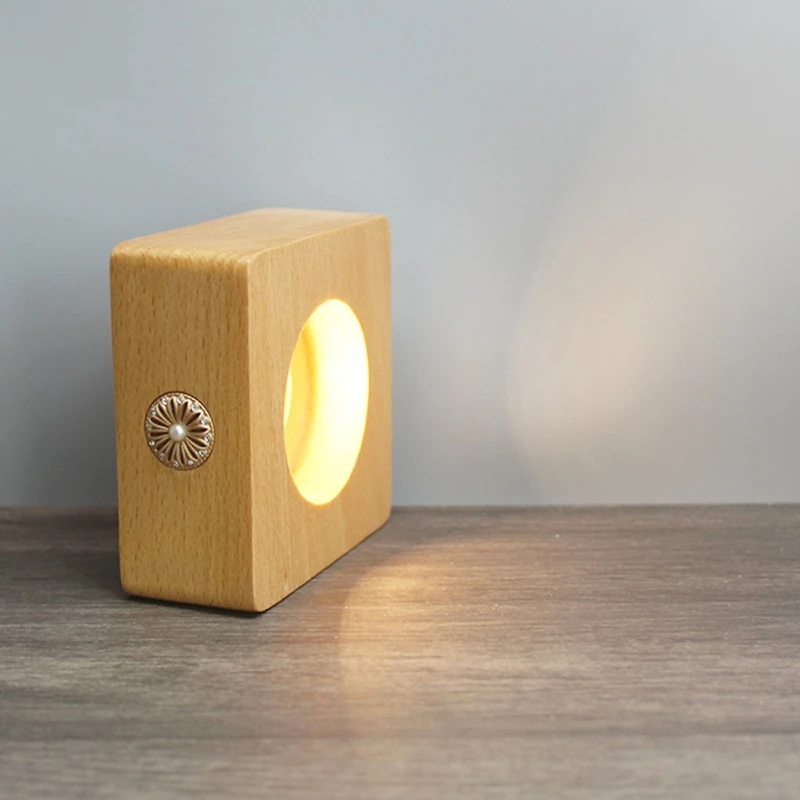 Wooden LED Light Display Base with Flower Button Rechargeable Glowing 3D Crystal Glass Ball Stand Holder Bedside Night Lamp | Дом и сад