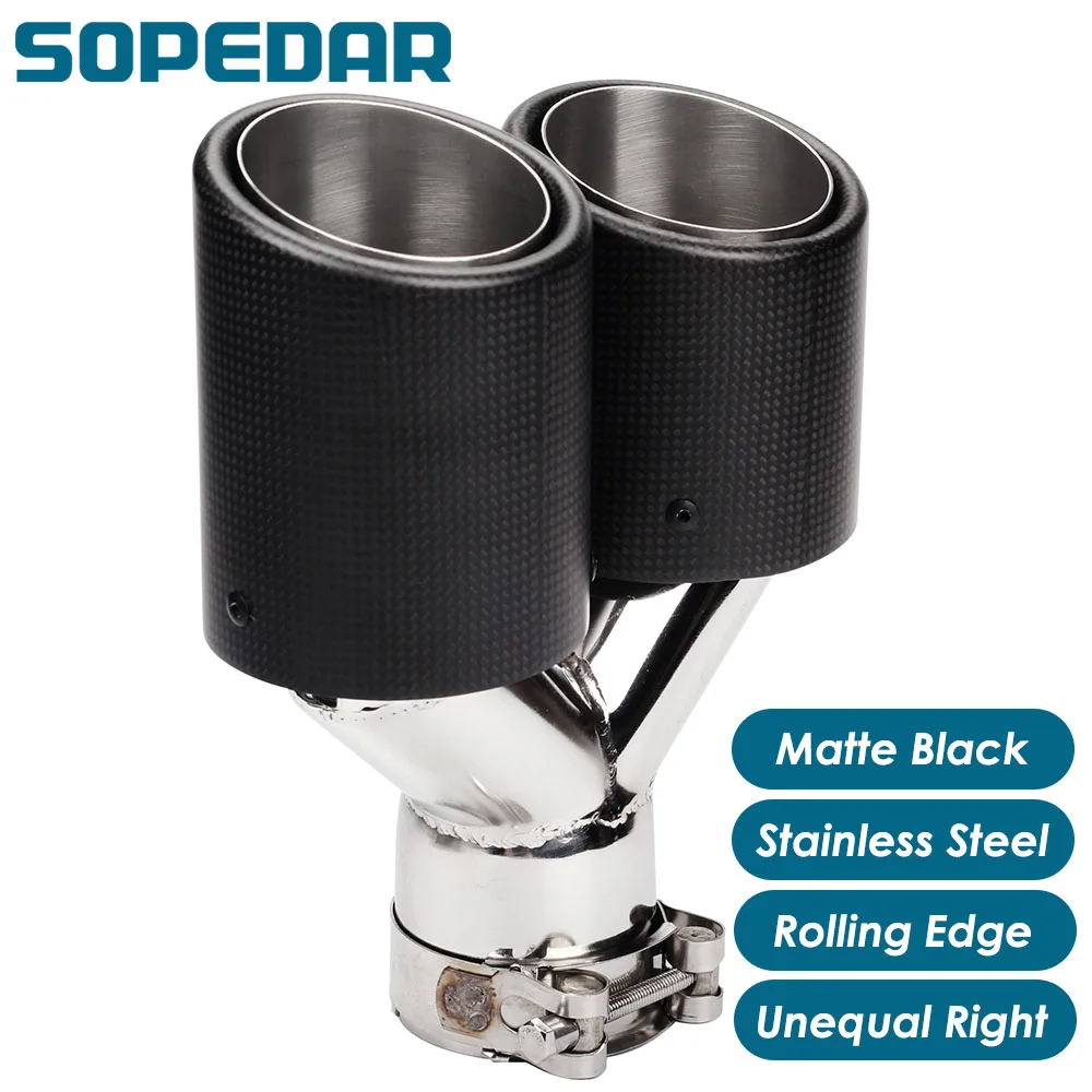 

Универсальный автомобильный двойной неравный глушитель SOPEDAR, наконечник для глушителя, скручивающаяся кромка, Матовая нержавеющая сталь, Y-...