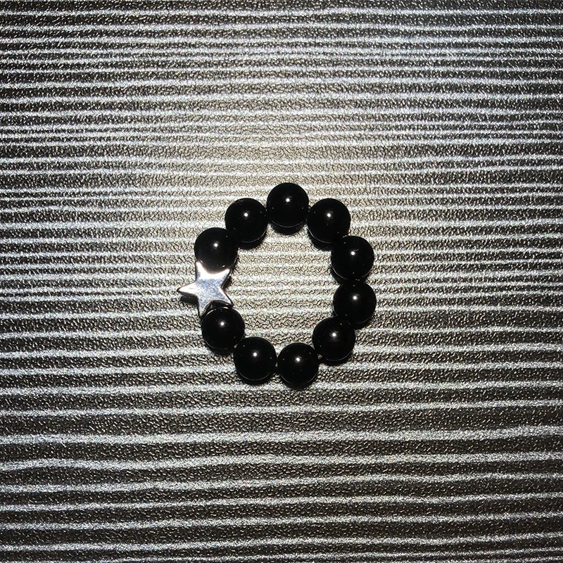 Женское кольцо с натуральным камнем Obsidian черное маленькое регулируемым размером