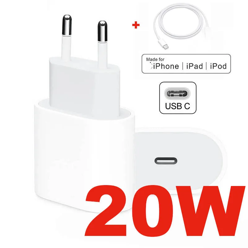 

10 sets 20W PD fast charger For iphone 12 Pro Max USB C C2L Adapter EU Travel charger QC3.0 for Apple 11 cables Charger with Box