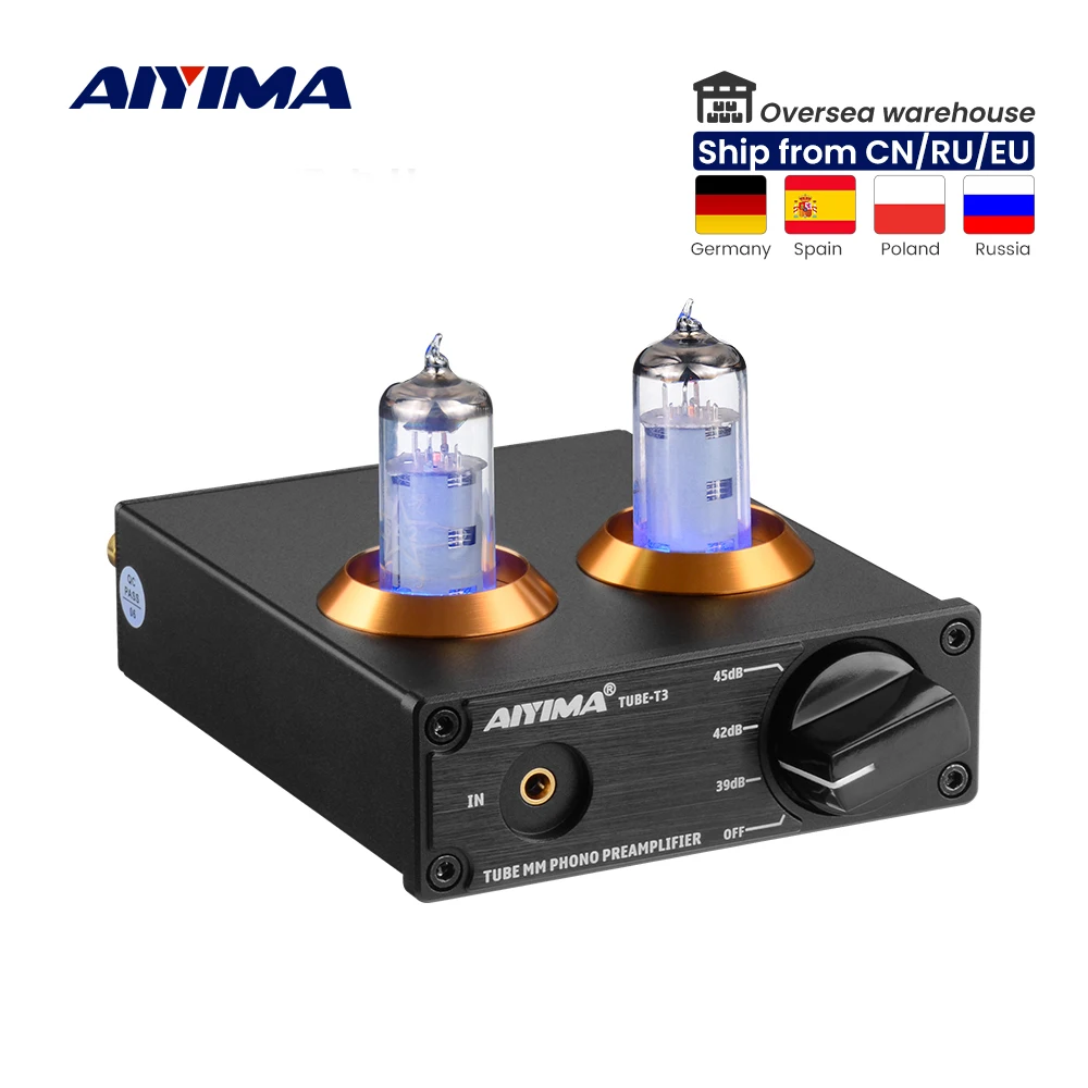 AIYIMA HiFi Vacuum 6A2 Tube MM Phono Preamplifier Vinyl Record Player Stereo Tube Pre amp Amplifier Turntable Phonograph DIY 12V