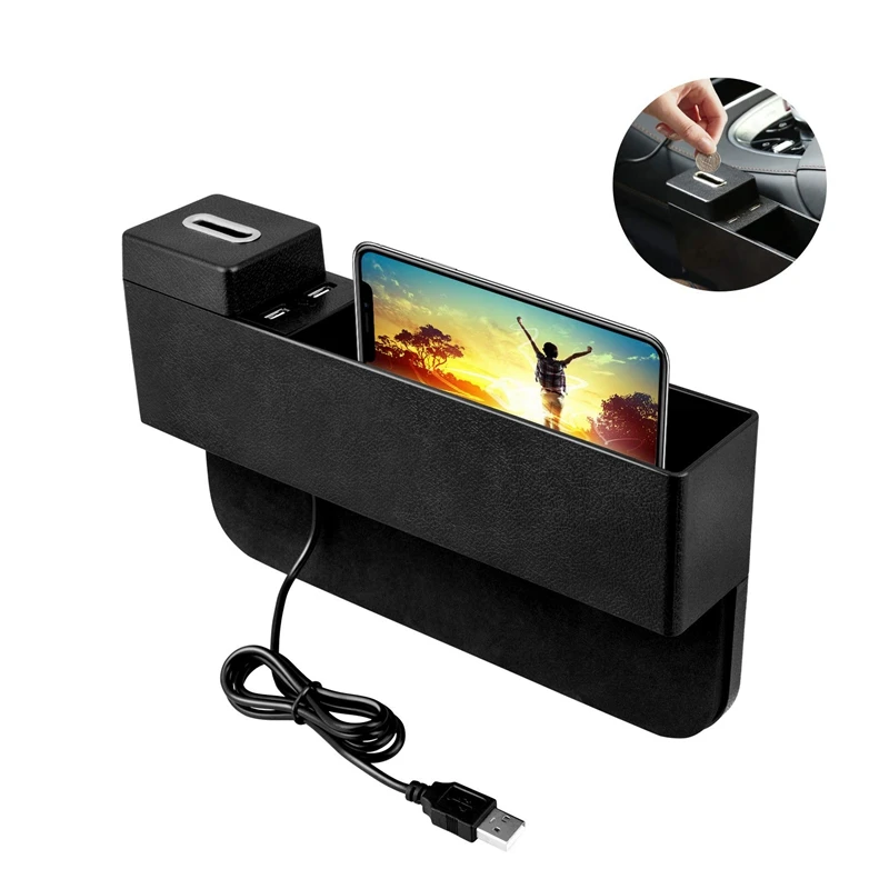 Car space Filler Organizer Seat Side Pocket With Coin Box And 2 Usb Charging Hub For Cell Pho | Автомобили и мотоциклы