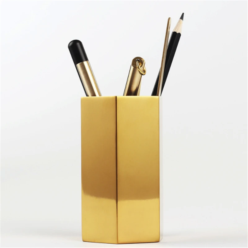 Золотой держатель для карандашей из нержавеющей стали с шестигранной ручкой