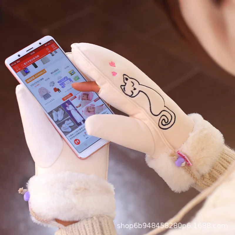Перчатки женские зимние милые корейские Мультяшные студенческие новые виды