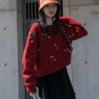 

Cherry Retro Cherry Sweater Women Loose