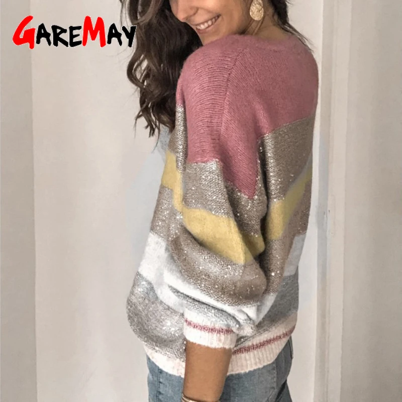 Женский полосатый свитер новинка 2022 повседневный свободный разноцветный Топ с