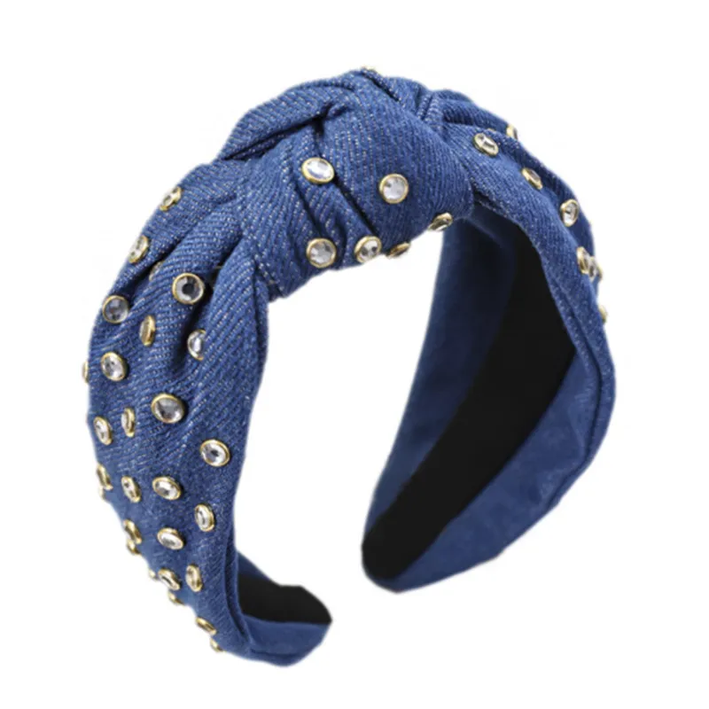 denim Джинсовый головной убор, украшенный камнями и узлом, повязки для волос для женщин и девочек, джинсовые аксессуары для волос - Цвет: denim