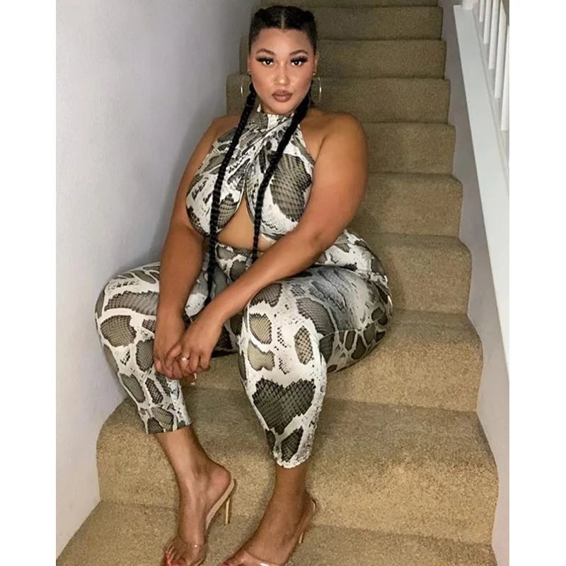 

Summer Fashion Sexy Backless Plus Size Women's Pants Personalized Snake Tight Print Serpentine Bodysuit Jumpsuit Women Mono