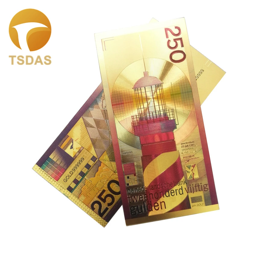 10 шт цветные Нидерланды 250 голландский гульден Золотая фольга Реплика банкнот