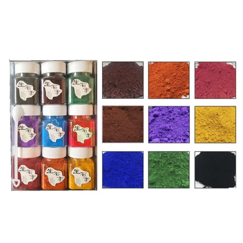 

9 Colors 15ML Iron Oxide Mineral Pigment Powdered Colorant Pigment for Concrete Cement Lime Masonry Mortar Grout Plaster