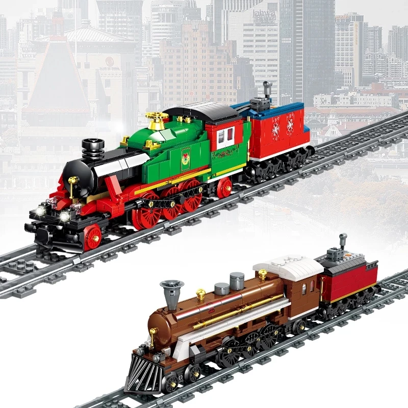 

Winter City Farm Steam Train Technical Building Blocks High Speed Rail Electric Bricks Toys Christmas Gifts For Children