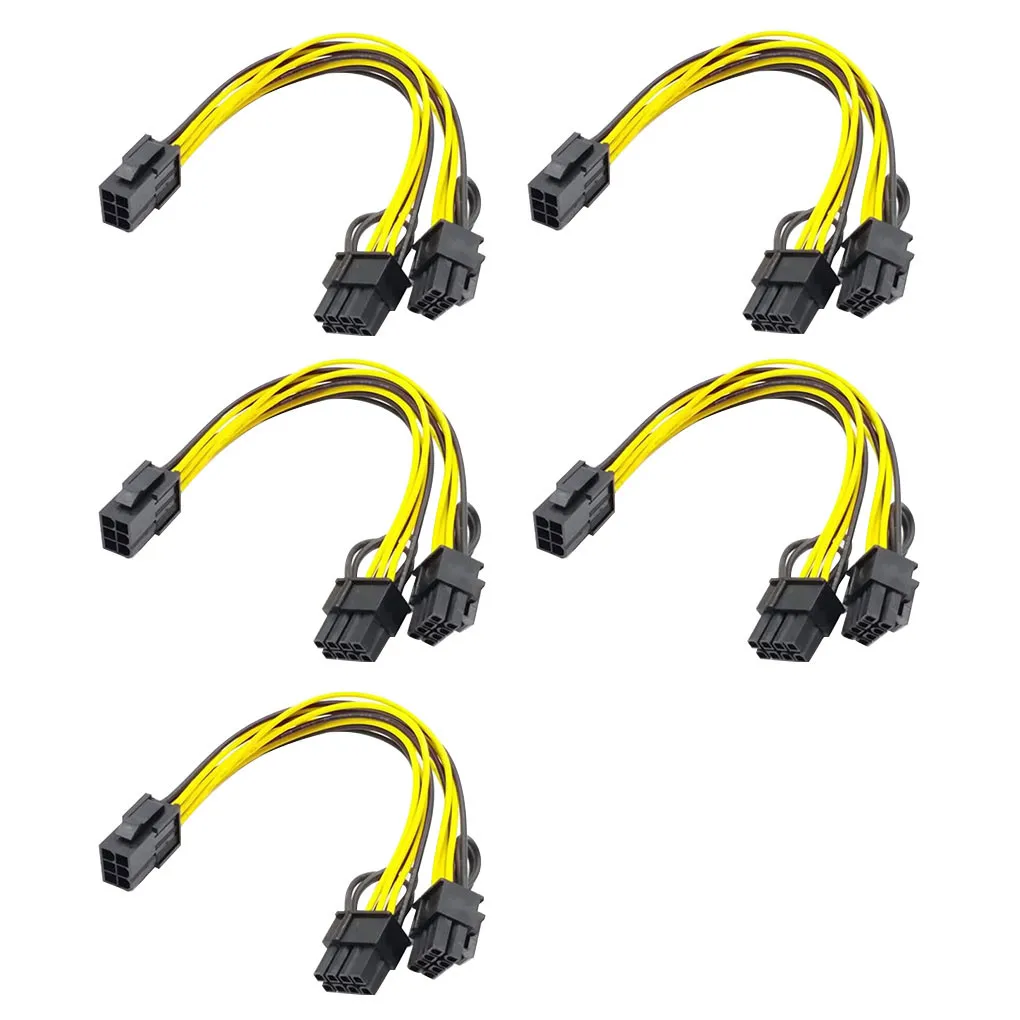 

5pcs PCI-E 6-pin to Dual 6+2-pin (6-pin/8-pin) Power Splitter Cable Graphics Card PCIE PCI Express 6Pin to Dual 8Pin Power Cable
