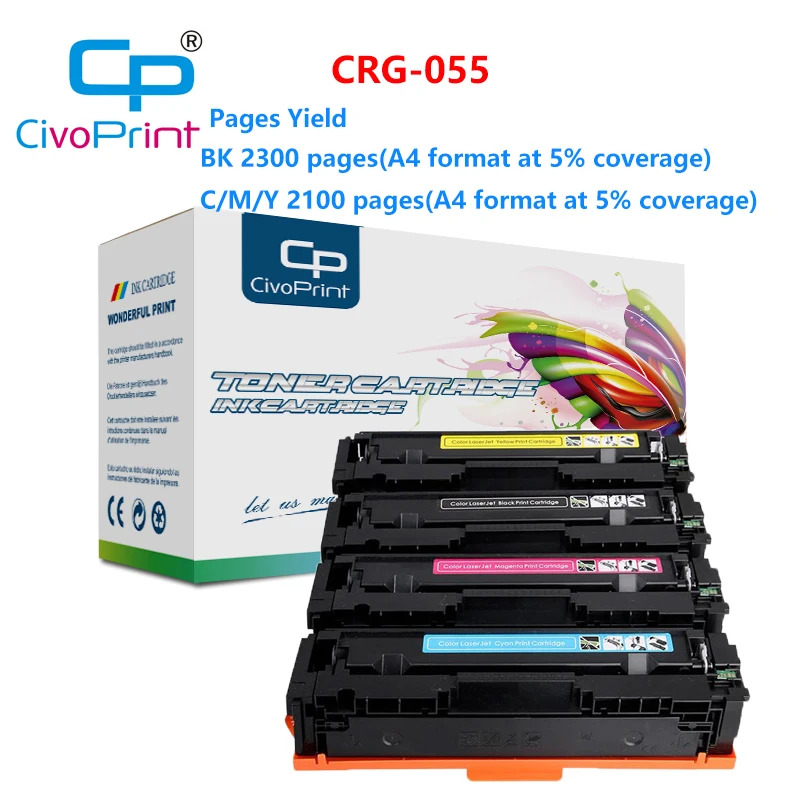 

Civoprint CRG-055 4colors Toner Cartridge Replacement for Canon i-SENSYS LBP663Cdw LBP664Cx MF742Cdw (No Chip) 7.6K-5.9K pages