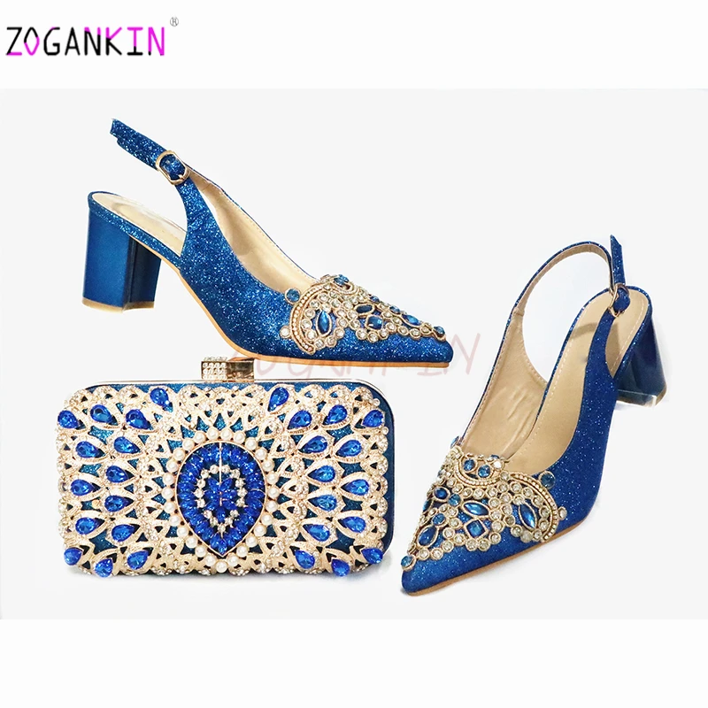 2020 продуманная стильная африканская женская обувь и сумка синего цвета для сада