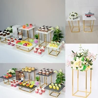 glossy iron square frame plinth table with acrylic tray for wedding flower birthday cake holder party stage dessert fruits rack