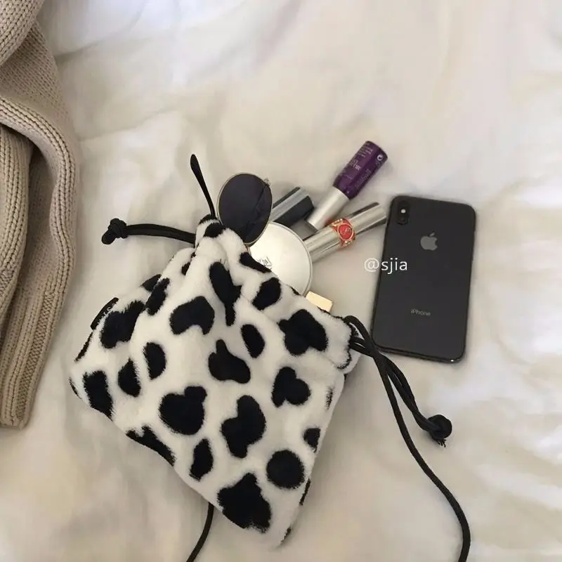 

Drawstring Bags Women Cow Lace-up Korean-style Casual Kawaii Girls Handbag Crossbody Comfortable Autumn Stylish Students Ulzzang