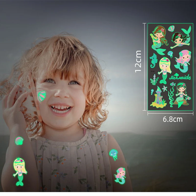 Luminous Children's Tattoo Stickers Waterproof, Flash Temporary False Tattoos  Fit Face, Arms, Legs, Ocean Stickers