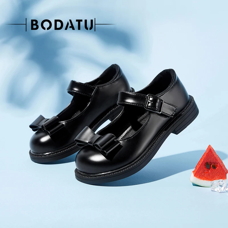 

2021 New Children's Shoes Girls Leather Shoes Lovely Bow Princess Shoes Children's Flat Black Leather Casual Sandals Size 27-37