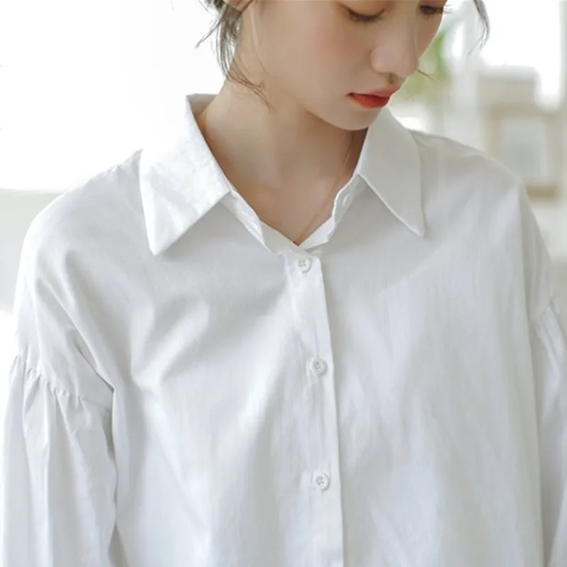 

Fashion White Women Shirt Trun Down Collar Blouse Long Sleeve Casual Tshirt Office Ladies Single Breasted Shirt Tops YT80253
