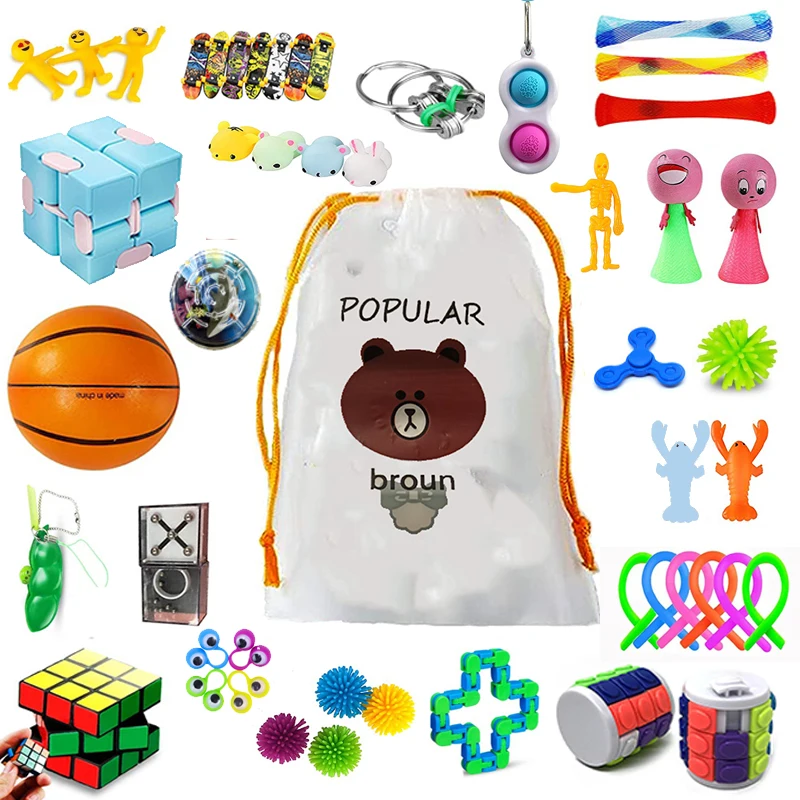 51pcs Funny Fidget Toys Pack for Children Anti Stress Ball Squeeze Toy Push Bubble Strings Infinity Cube Catapult Maze Cube Toys
