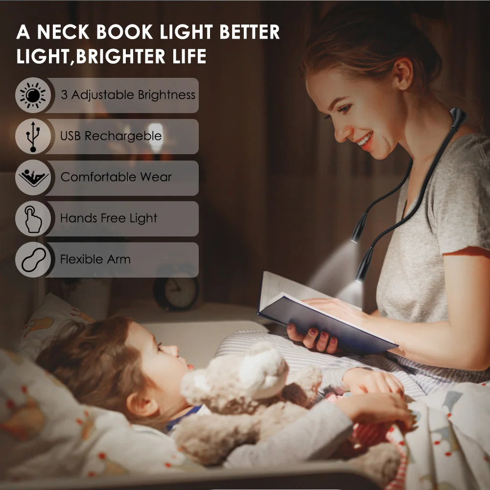 

LED Neck Hung Light Hands-Free Rechargeable Night Reading Lamp 3 Levels Brightness Hanging Neck Book Light USB Charging