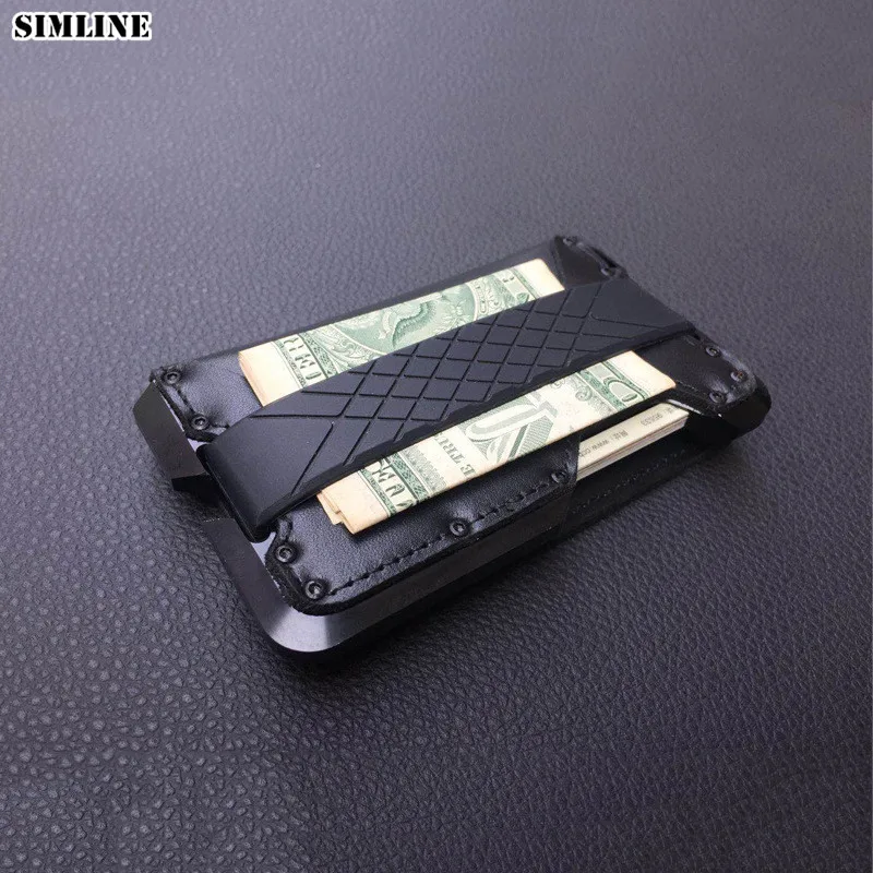 Натуральная кожа Алюминиевый держатель для карт мужчин RFID Блокировка тонкие