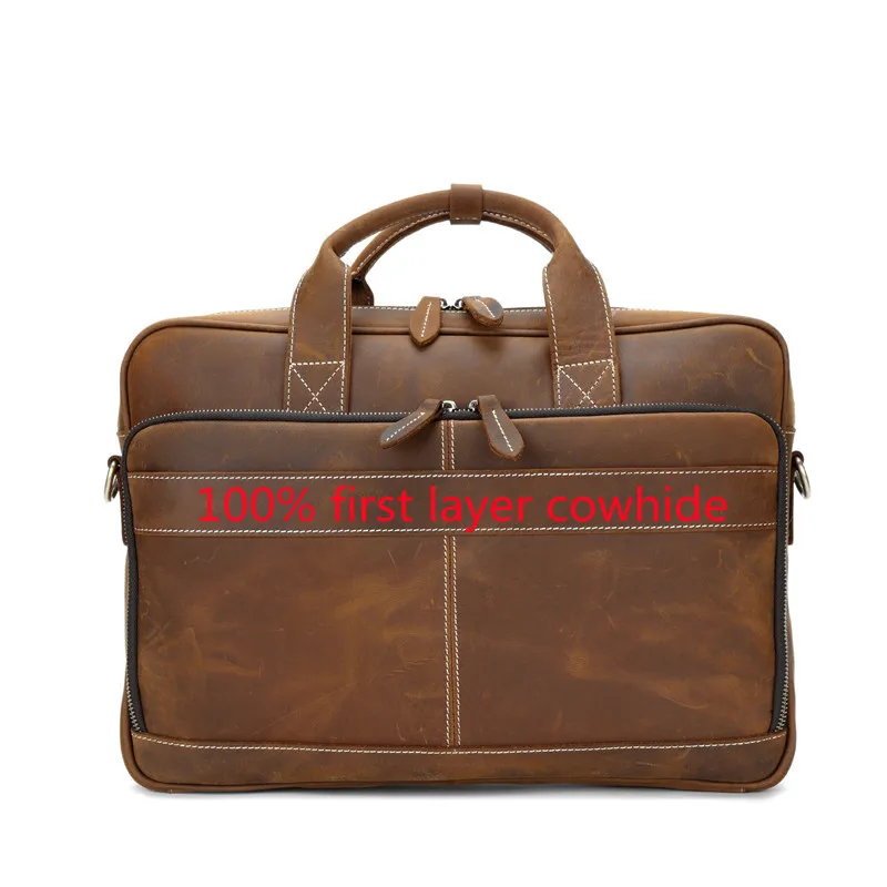 

Мужской кожаный портфель Crazy Horse в стиле ретро, сумка-мессенджер на плечо из первого слоя кожи для ноутбука, саквояж 40X29X8 см