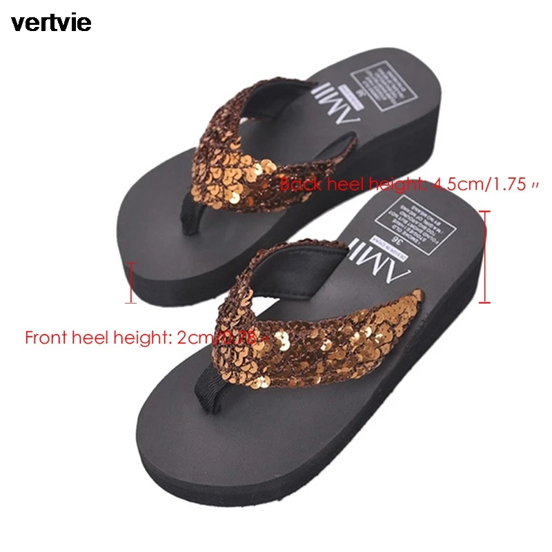 

vertvie Summer EVA Women Flip Flops Casual Sequins Anti-Slip Slippers Women Platform Sandals Beach Open Toe Shoes For Woman
