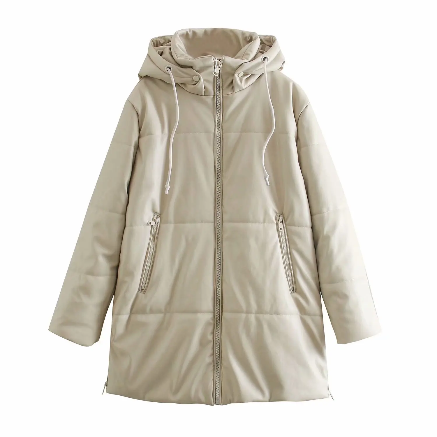 

Куртка женская из искусственной кожи и хлопка, с карманами, однотонная, зима 2021